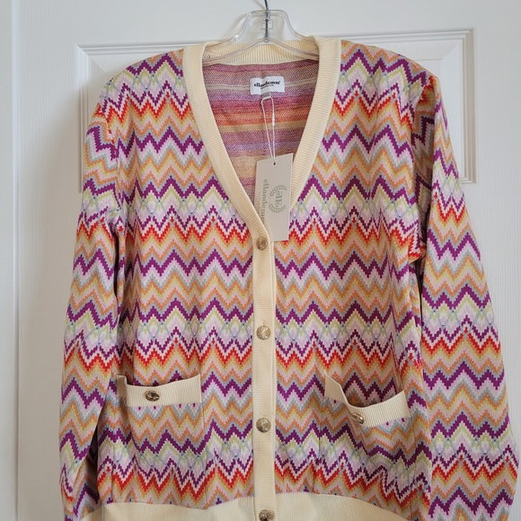 Ellandemm Sweaters - NWT EllandEmm Multicolor Zigzag Pattern Women's Cardigan